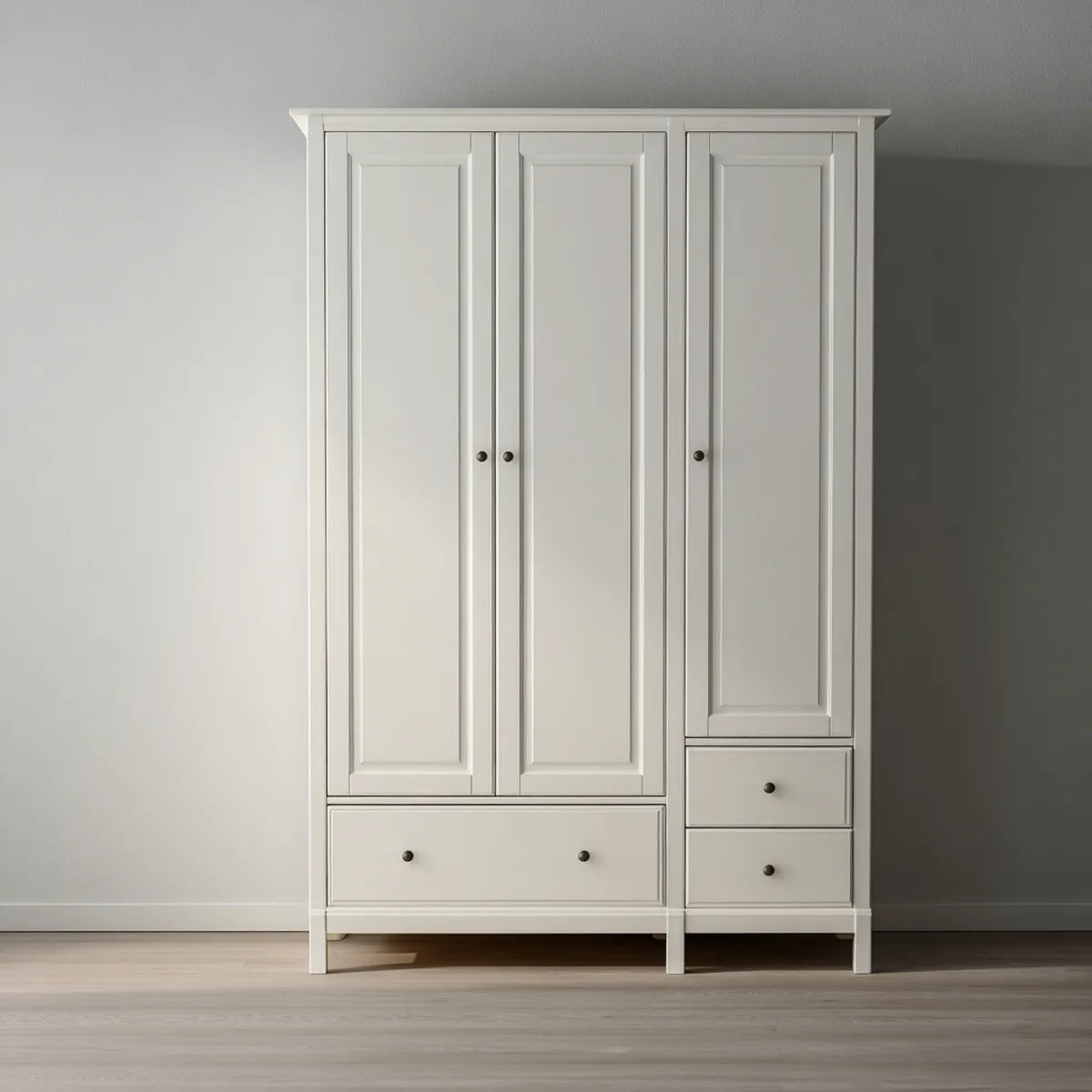 Armoire de chambre 3 portes 3 tiroirs blanche 140 x 55 x 200 cm en panneaux MDF rectangulaire