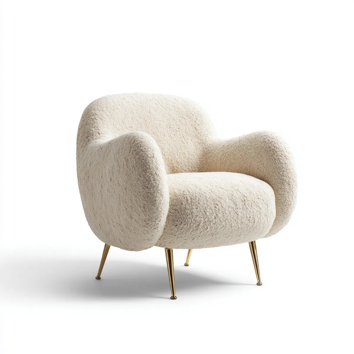 Fauteuil de salon crème 80 x 75 x 78 cm en polyester bouclette avec pieds en acier doré forme arrondie