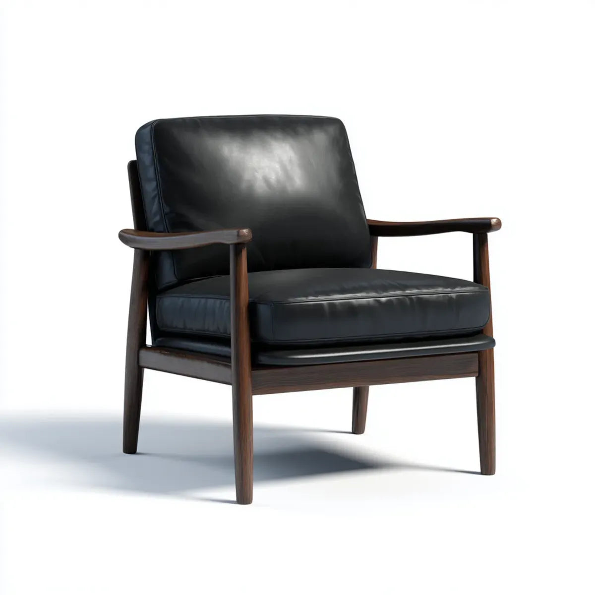 Fauteuil de salon noir en cuir synthétique PU avec structure en bois d'hévéa massif 76 x 82 x 84 cm