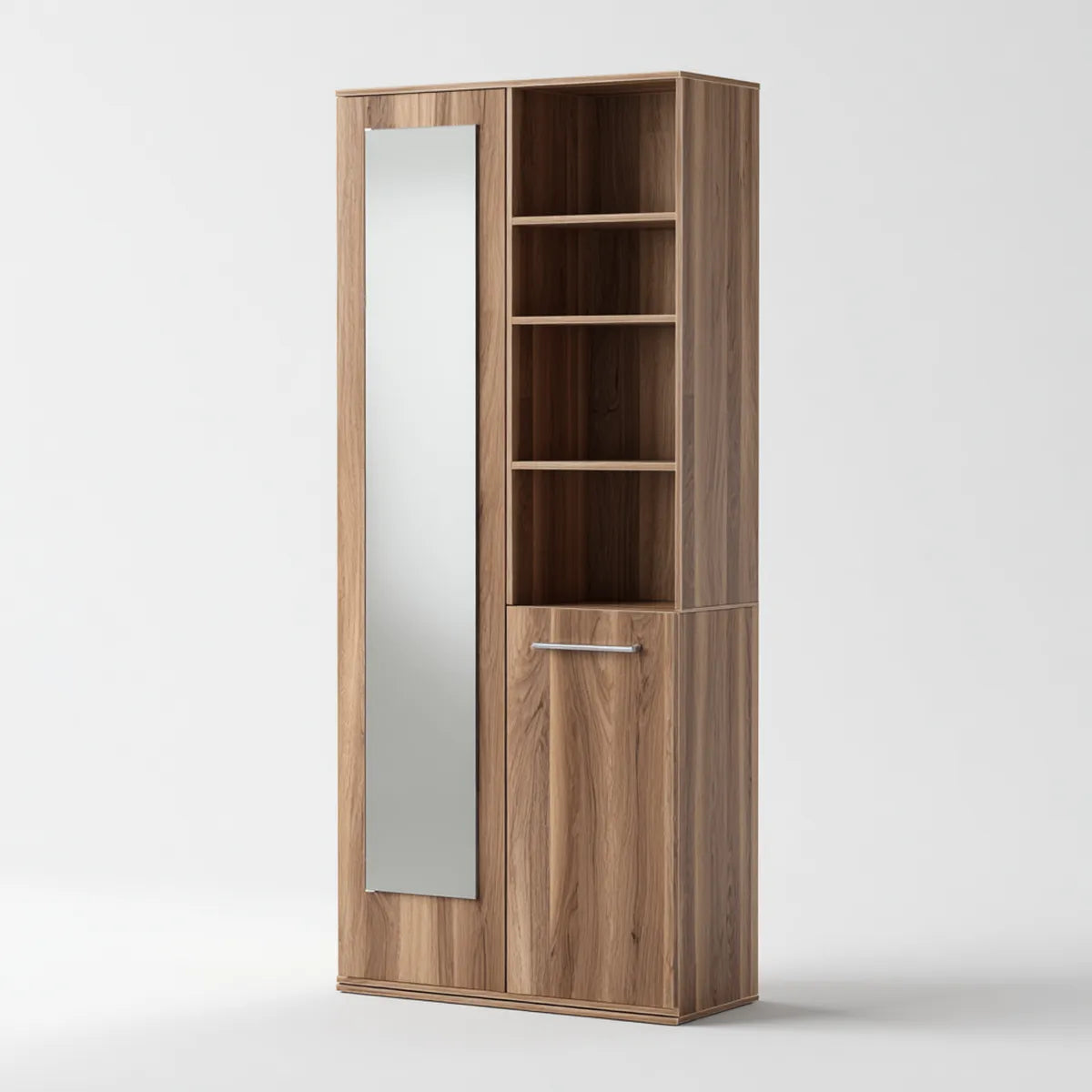 Armoire de chambre 80 x 50 x 200 cm noyer avec miroir et étagères en panneaux de particules mélaminés rectangulaire