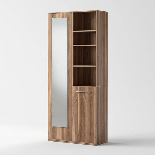 Armoire de chambre 80 x 50 x 200 cm noyer avec miroir et étagères en panneaux de particules mélaminés rectangulaire