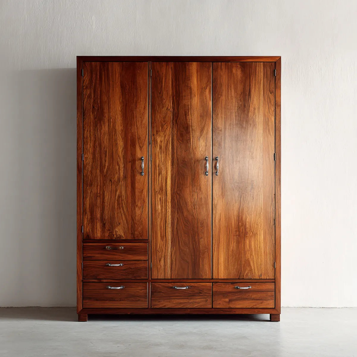 Armoire de chambre 4 portes 5 tiroirs brun foncé 160 x 60 x 220 cm en bois massif d'acacia rectangulaire