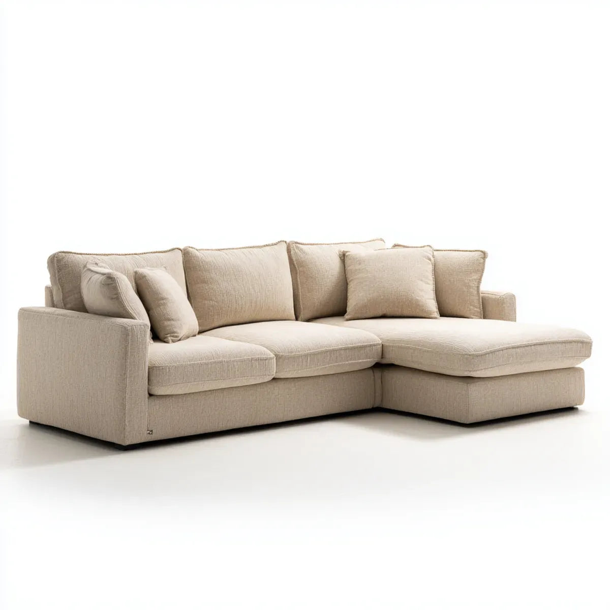 Canapé d'angle droit beige 5 places 280 x 180 x 85 cm en polyester forme L