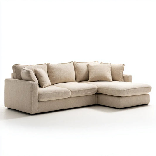 Canapé d'angle droit beige 5 places 280 x 180 x 85 cm en polyester forme L
