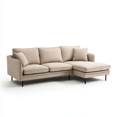 Canapé d'angle droit 3 places beige 250 x 160 x 85 cm en polyester forme L