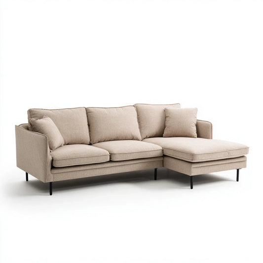 Canapé d'angle droit 3 places beige 250 x 160 x 85 cm en polyester forme L