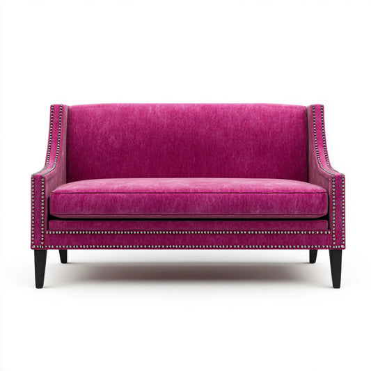 Canapé 2 places rose fuchsia en velours de polyester rectangulaire 140 x 82 x 90 cm
