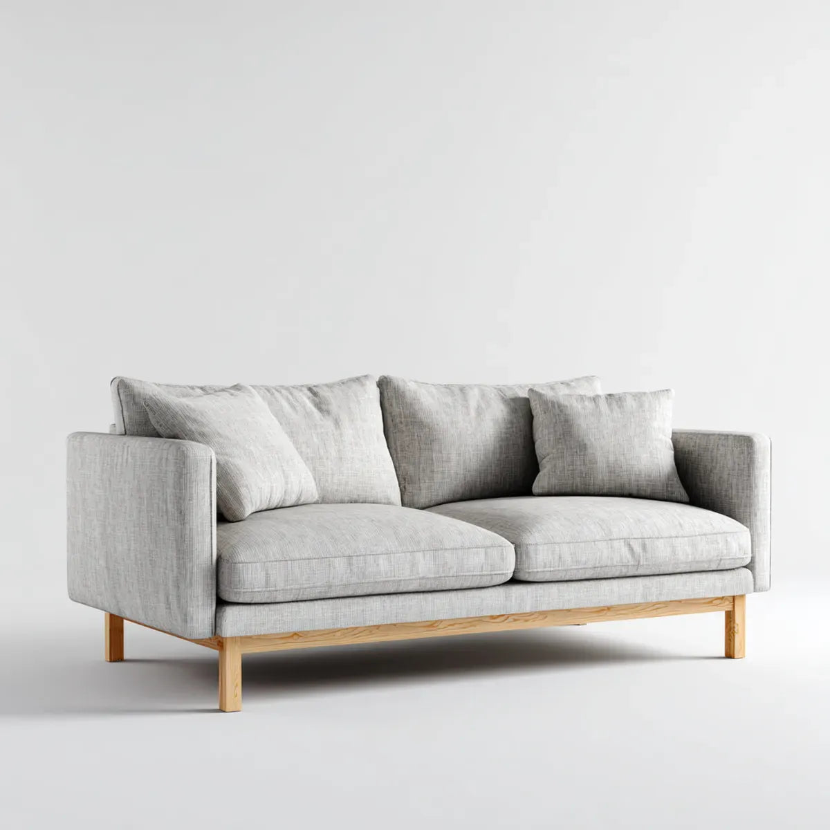 Canapé droit 3 places gris clair 210 x 90 x 85 cm polyester pieds en pin massif rectangulaire