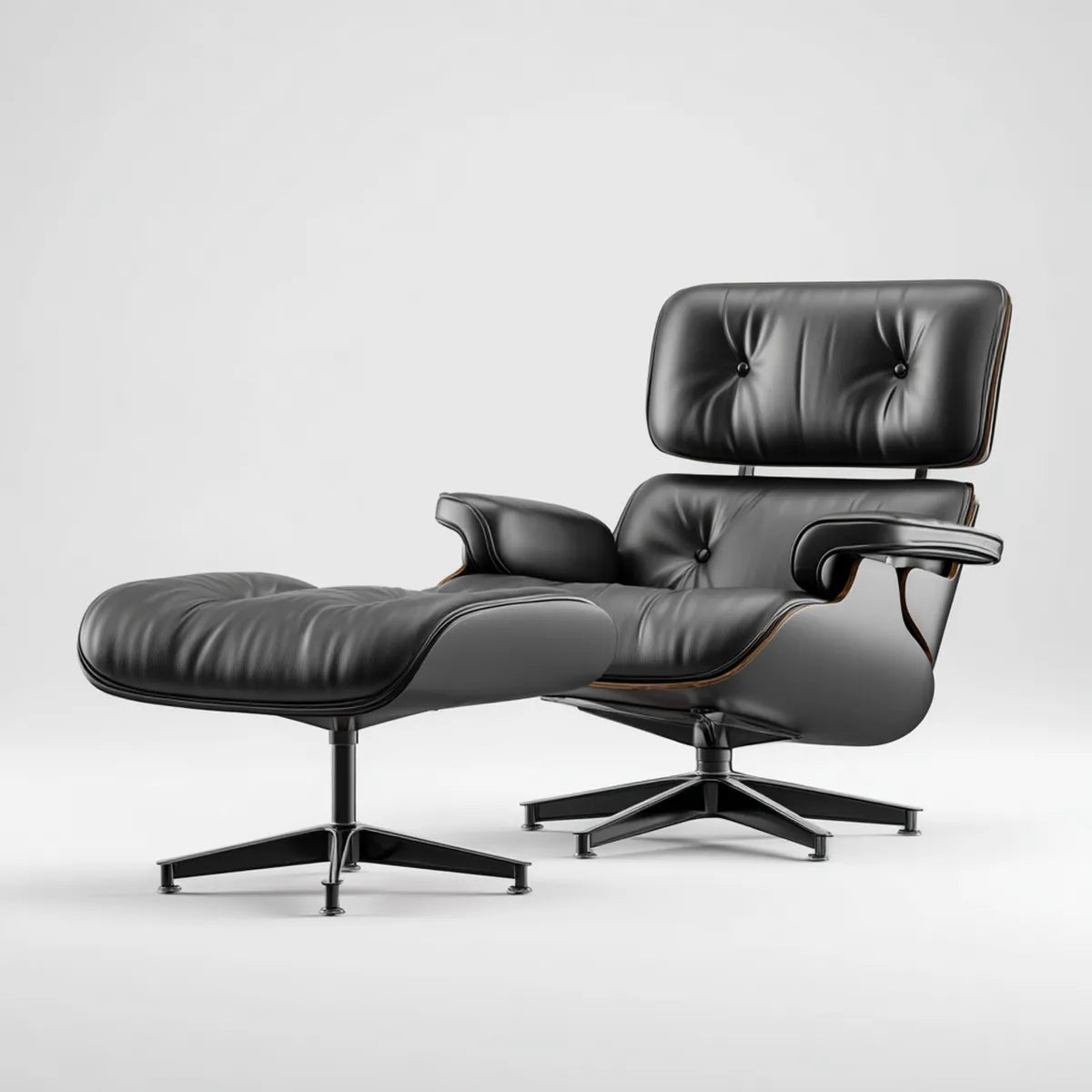 Fauteuil lounge avec repose-pieds noir en cuir synthétique PU et contreplaqué multiplis 84 x 84 x 86 cm