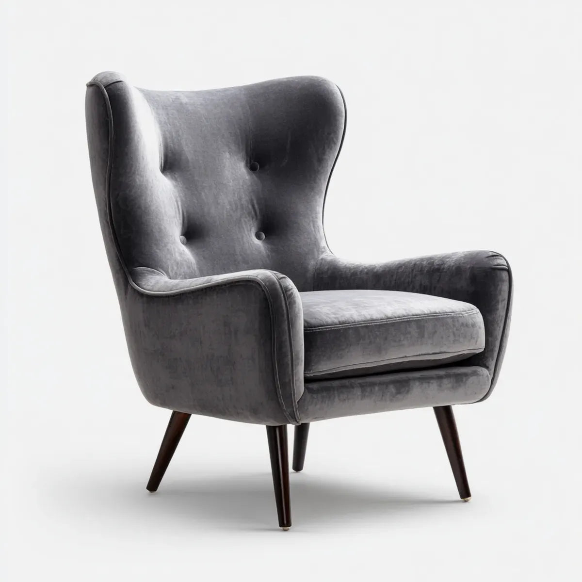 Fauteuil bergère à oreilles gris anthracite en velours de polyester 75 x 82 x 102 cm