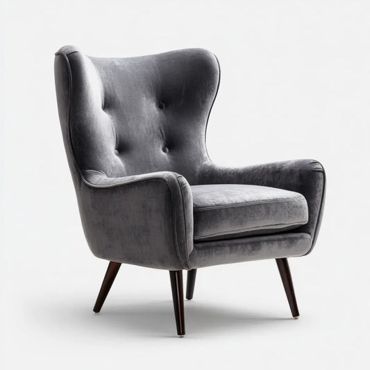 Fauteuil bergère à oreilles gris anthracite en velours de polyester 75 x 82 x 102 cm