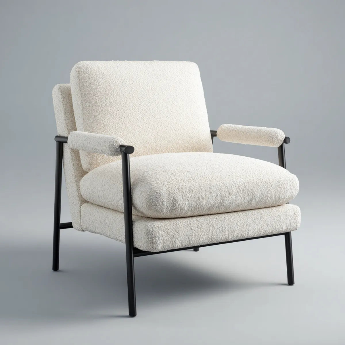 Fauteuil de salon crème 76 x 80 x 85 cm en polyester bouclé avec structure en acier forme rectangulaire