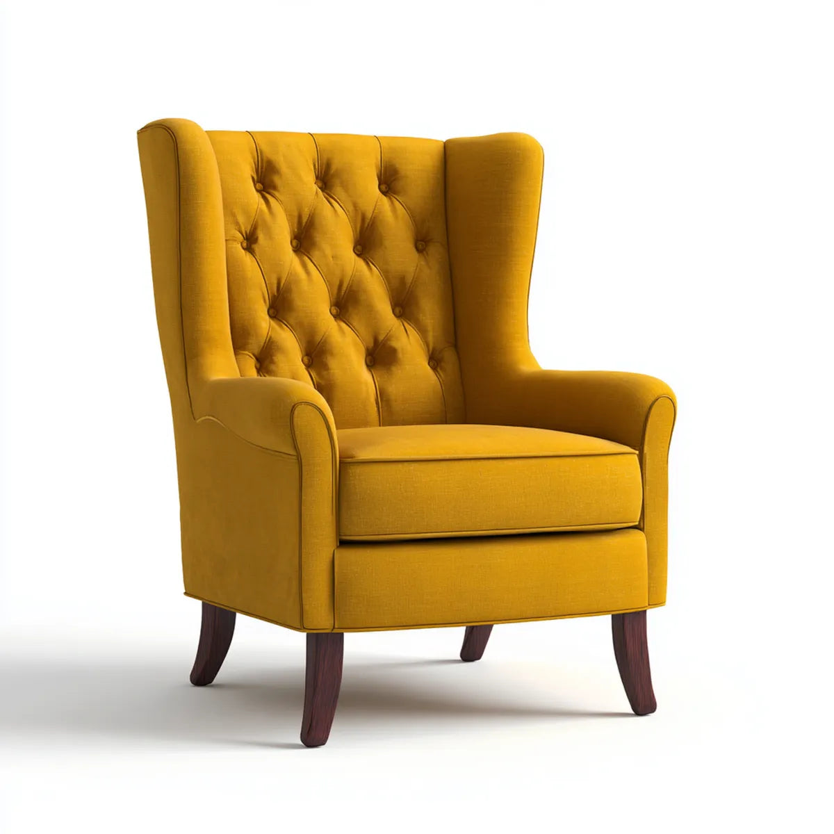Fauteuil bergère jaune moutarde capitonné en polyester 78 x 85 x 105 cm