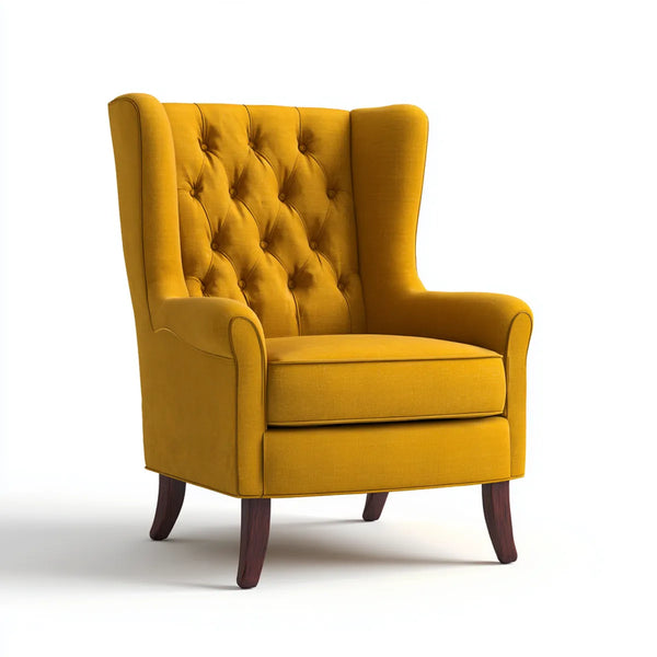 Fauteuil bergère jaune moutarde capitonné en polyester 78 x 85 x 105 cm