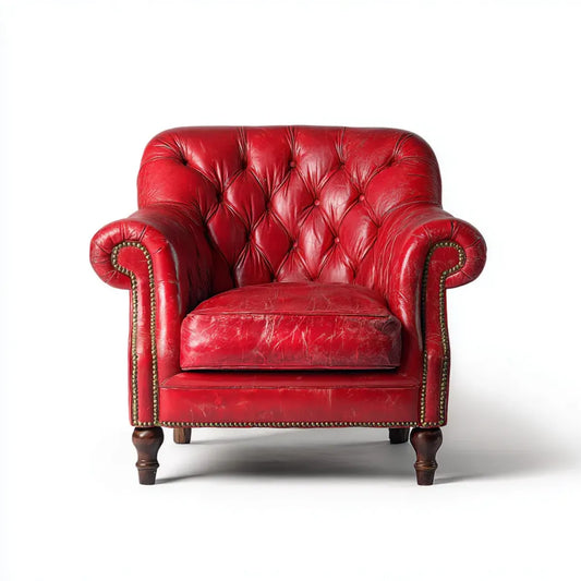 Fauteuil Chesterfield rouge en cuir synthétique PU 110 x 95 x 105 cm à dossier capitonné